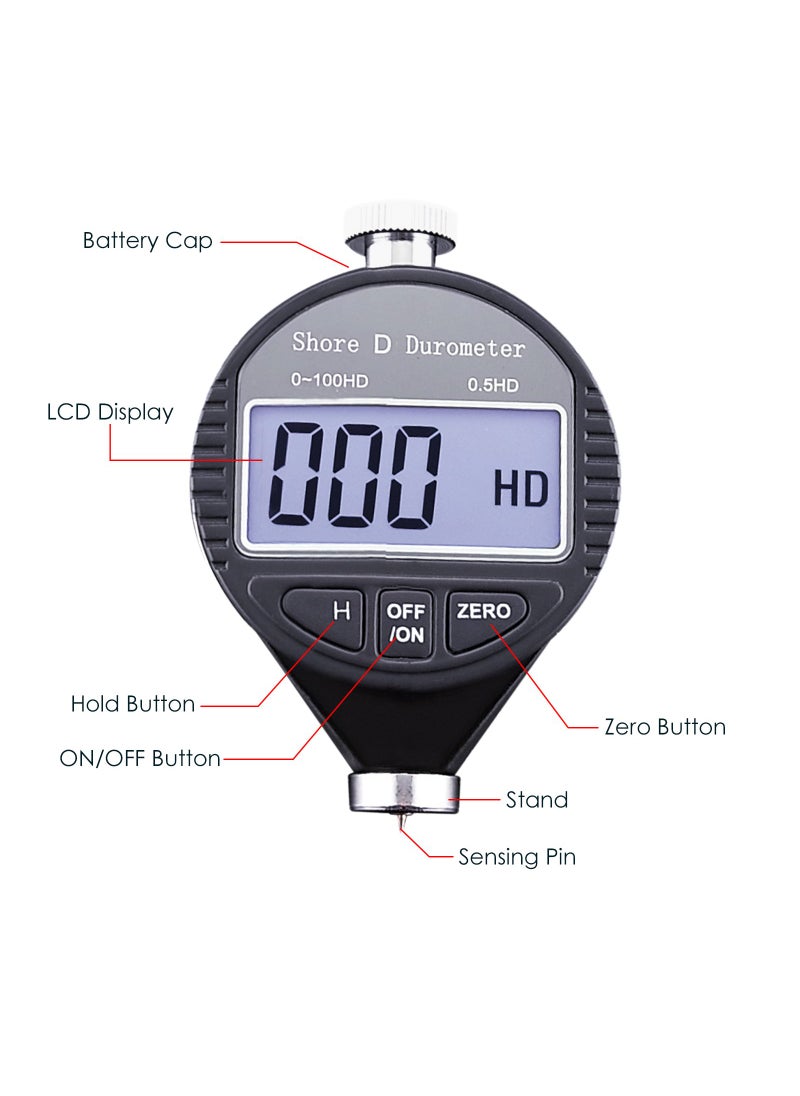 GAIN EXPRESS Shore D Hardness Tester Meter Portable 0-100HD Digital Durometer D for Rubber, Tire, Plastic, Thermal Plastic, Flooring, Bowling Ball with Large LCD Display  - Image 4