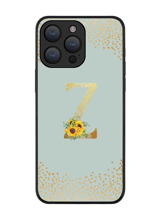 Stylizedd Cover for iPhone 15 Pro Max Case Rugged Black Slim Protective Cover Custom Monogram Initial Letter Mandala Floral Pattern Alphabet - Z (Light Grey) - Image 1
