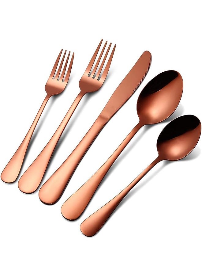 vesus Gold Silverware Set, Copper Color Stainless Steel Flatware, Anti-rust Cutlery Set 20 Pieces Service for 4  - Image 1