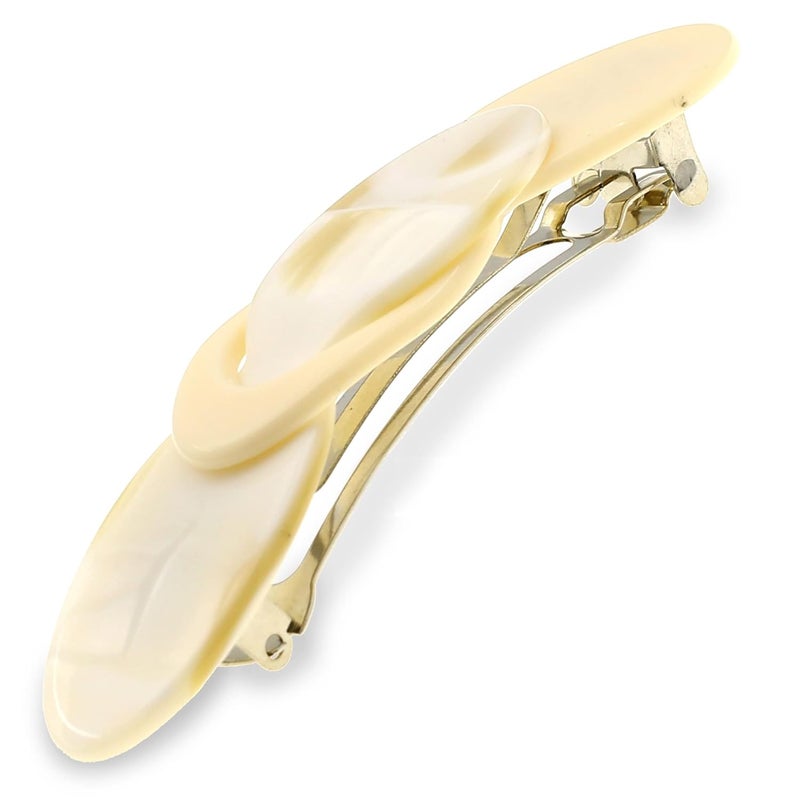 Camila Paris CP2337 French Hair Barrette Clip for Girls Handmade Cream Pearl Metal Automatic Clasp Strong Hold Grip Hair Clips for Women No Slip Durable Styling Girls Hair Accessories Made in France