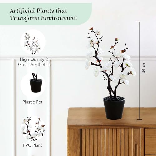 Ekhasa Nostrae Cherry Blossom Artificial Flowers with Vase Pot for Home Decor (34 CM Total Height, 23 Flower Heads) | Guldasta Flower Pots with Artificial Flower for Living Room, Bedroom, Office - Image 4