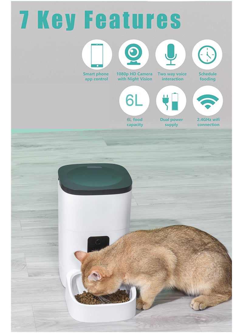 Generic - Pet Feeder,6L Automatic Pet Feeder For Cats and Dogs,1080P Camera,App Control,Voice Recorder,Timed Feeder for Schedule Feeding, Dual Power Supply,WiFi Pet Food Dispenser with App Control - Image 1