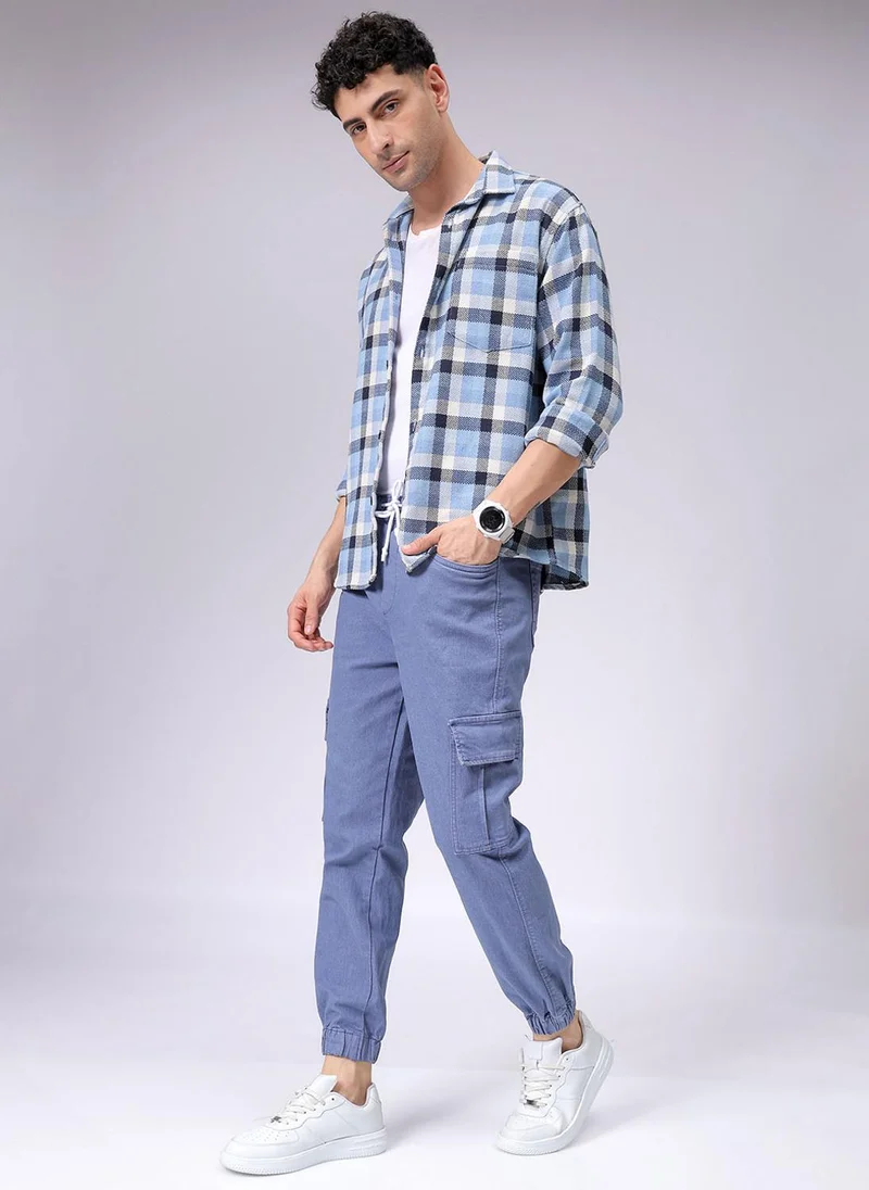 The Indian Garage Co  Men Regular Fit Overdyed Mid-Rise Stretchable Denim Cargo Joggers for Men | Best Price UAE