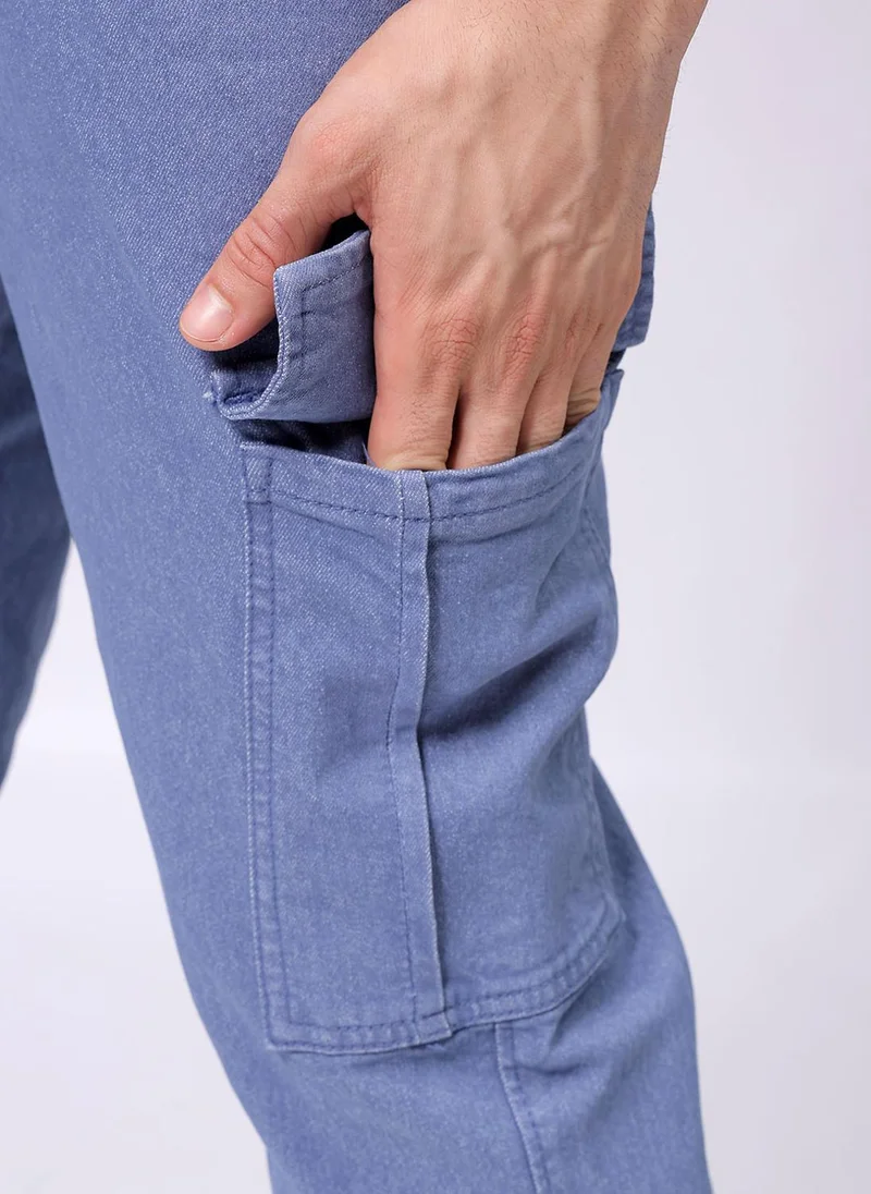 The Indian Garage Co  Men Regular Fit Overdyed Mid-Rise Stretchable Denim Cargo Joggers for Men | Best Price UAE