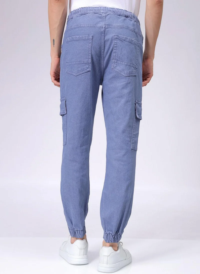 The Indian Garage Co  Men Regular Fit Overdyed Mid-Rise Stretchable Denim Cargo Joggers for Men | Best Price UAE
