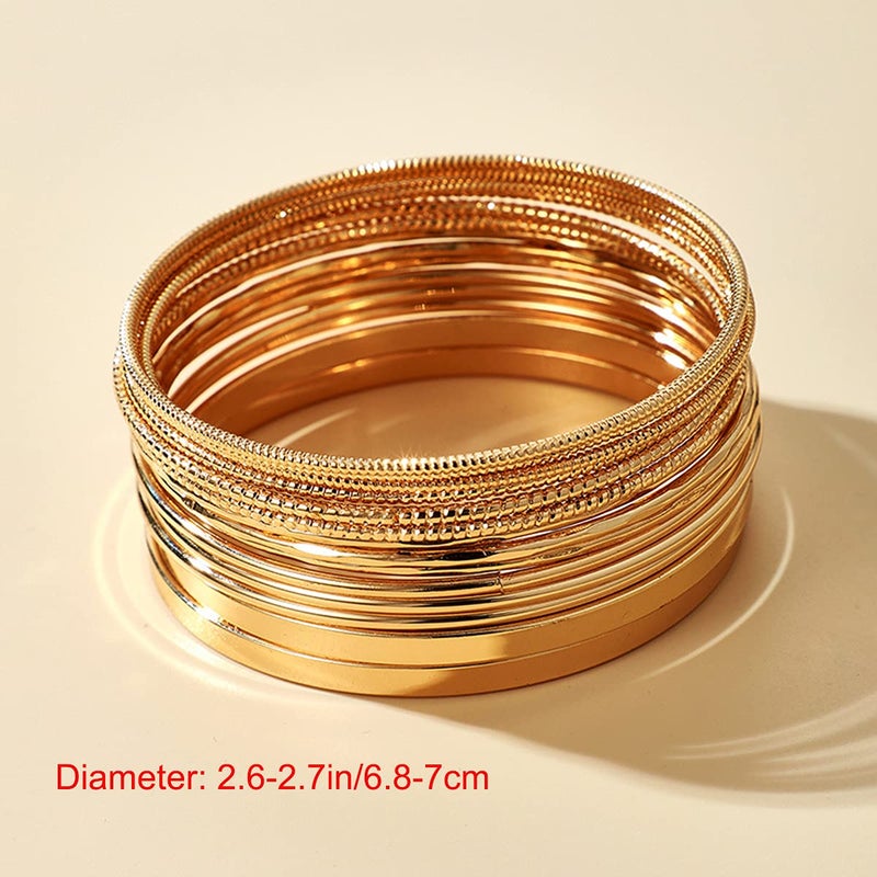 Xerling 14Pcs Golden Boho Indian Multi Bangle Bracelet Set Punk Chunky Stackable Textured Bracelets for Women Layered Cable Smooth Bracelets - Image 3