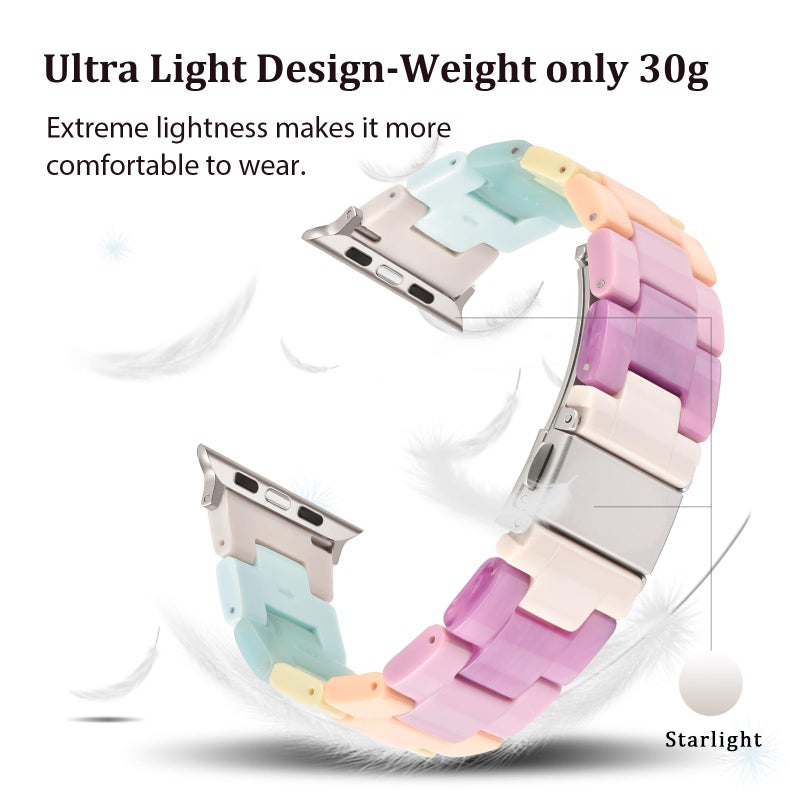 V-MORO Resin Bands Compatible with Apple Watch Series 11/10/9/8/7 Band 40/41/42mm Lightweight Fashion Strap Bracelet with Starlight Buckle for iwatch Series SE/6/5/4/3/2/1(Bonbon Rainbow,38/40/41/42mm) - Image 2