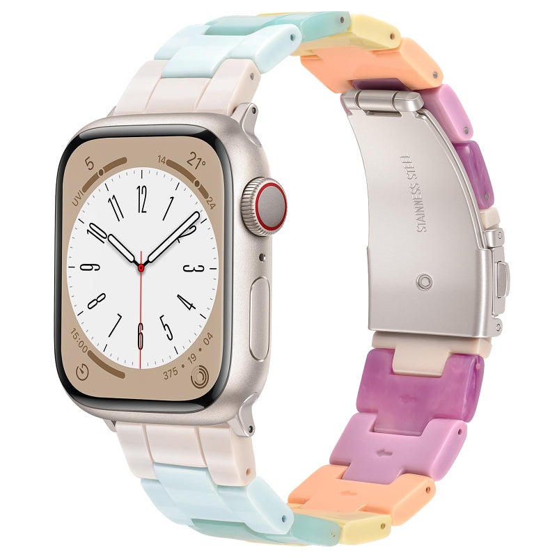 V-MORO Resin Bands Compatible with Apple Watch Series 11/10/9/8/7 Band 40/41/42mm Lightweight Fashion Strap Bracelet with Starlight Buckle for iwatch Series SE/6/5/4/3/2/1(Bonbon Rainbow,38/40/41/42mm) - Image 1