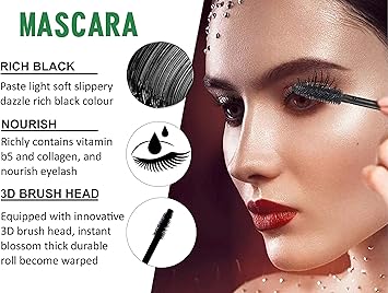 TOPZILLY ماسكارا سوداء مقاومة للماء تعطي حجمًا وطولًا وتأثير رموش 4D من ألياف الحرير تدوم طوال اليوم تركيبة مقاومة للتلطخ فرشاة مدببة تأثير أميرة الرموش - Image 2