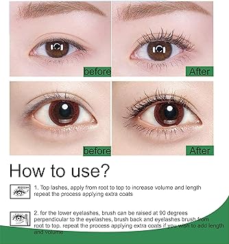 TOPZILLY ماسكارا سوداء مقاومة للماء تعطي حجمًا وطولًا وتأثير رموش 4D من ألياف الحرير تدوم طوال اليوم تركيبة مقاومة للتلطخ فرشاة مدببة تأثير أميرة الرموش - Image 4