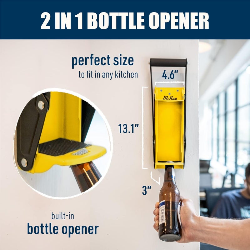 McKay 16 oz. Metal Can Crusher, Heavy-Duty Wall Mounted Smasher for Aluminum Seltzer, Soda, Beer Cans and Bottles for Recycling, Gadgets for Home - Yellow - Image 3