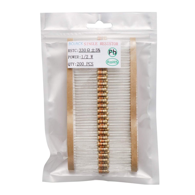 BOJACK 330 Ohm Resistors 1/2 W ±5% Carbon Film Single Resistor (Pack of 200) - Image 2