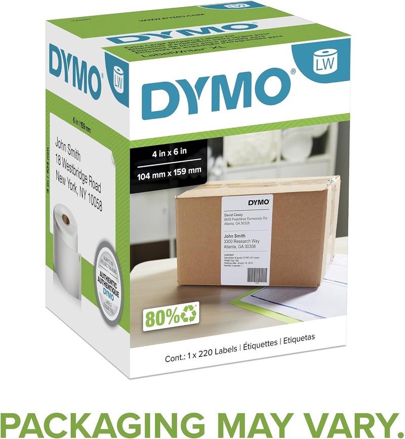 DYMO Authentic LW Extra-Large Shipping Labels for LabelWriter 5XL and 4XL Printers - 1 Roll of 220 Labels, 4" x 6" (10.2 cm x 15.2 cm), White - Image 2