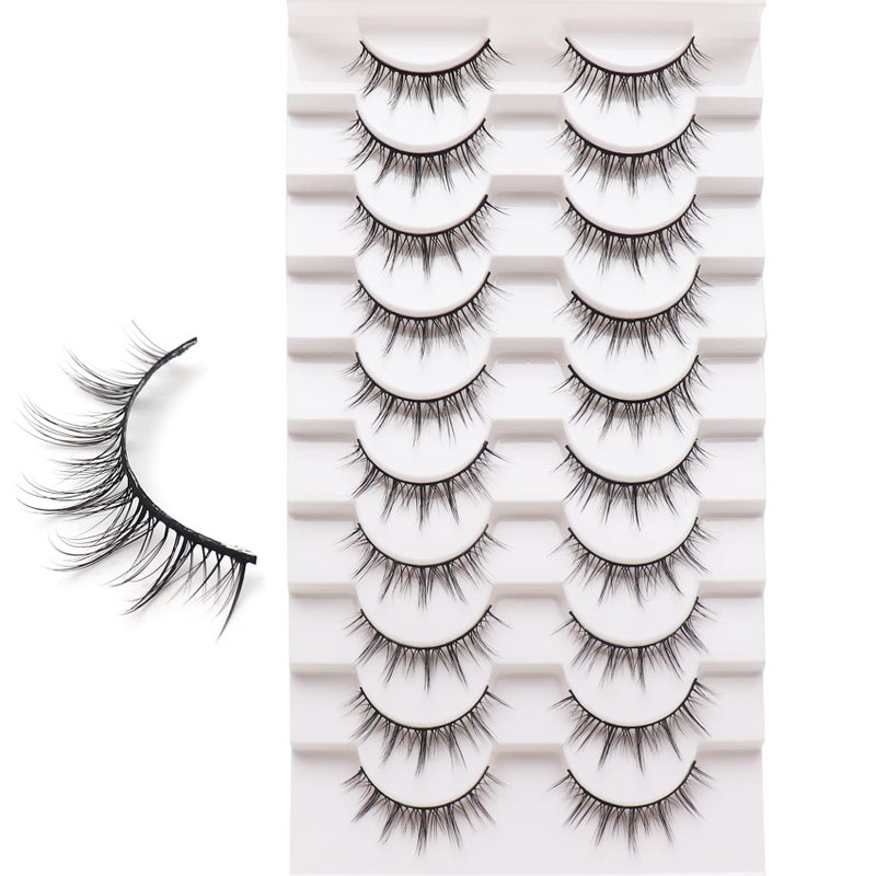 Losha Manga Lashes Fluffy Faux Mink Lashes Natural Look 10 Pairs Asian False Eyelashes Pack Look Like Individual Clusters NO393