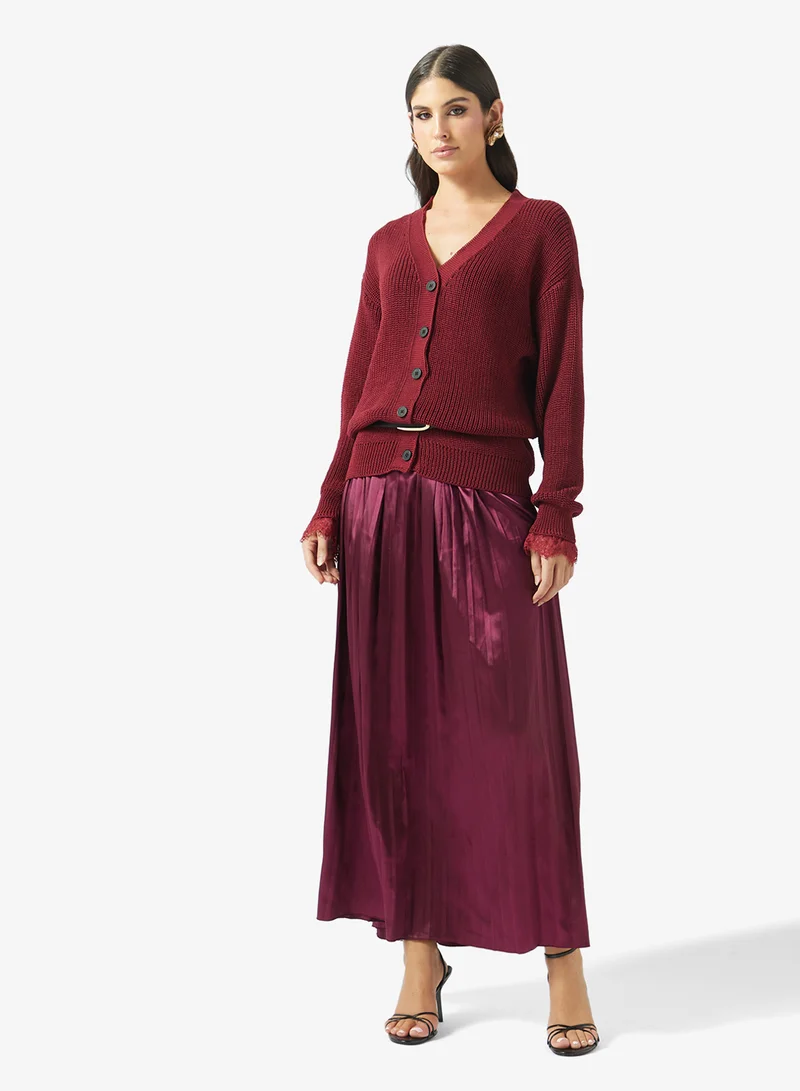 Knit Cardigan & Pleated Skirt Set