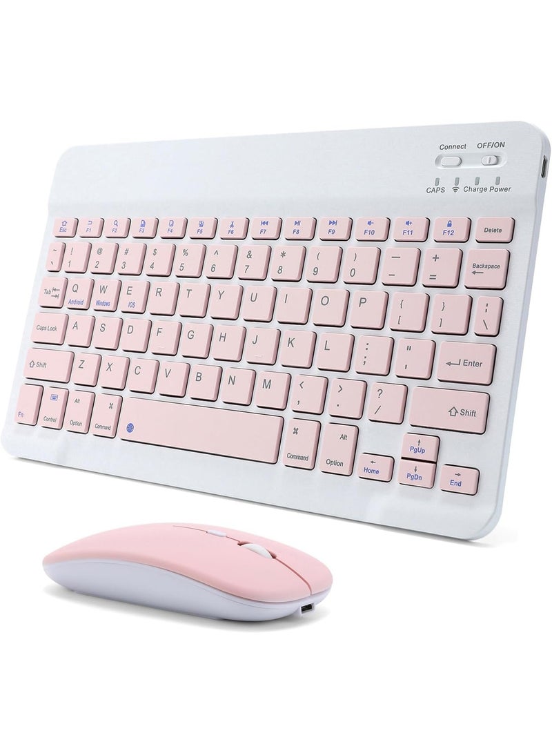 Denx Wireless Bluetooth Three System Universal Mobilephone and Tablet Keyboard with Mouse Set - English Pink - Image 1