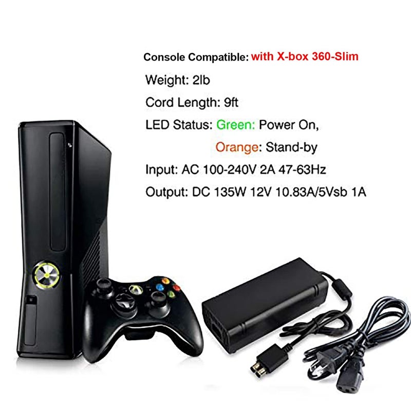 YCCSKY Power Supply for Xbox 360 Slim AC Adapter, Non-OEM Replacement, Global Voltage, LED Indicator, 135W, 12V-10.83A - Image 5