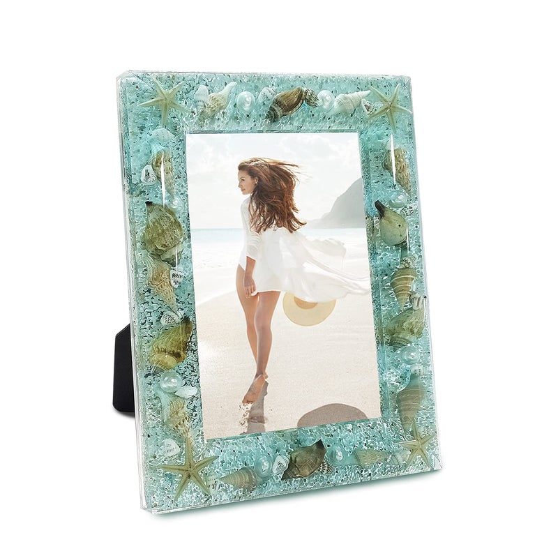 FONMY Picture Frames 5x7 Seascape Beach Ocean Acrylic Frame for Wall Decor and Tabletop Display Worth Memorial Gifts Picture Frame Blue Ocean Seasell Photo Frame as Home Decor