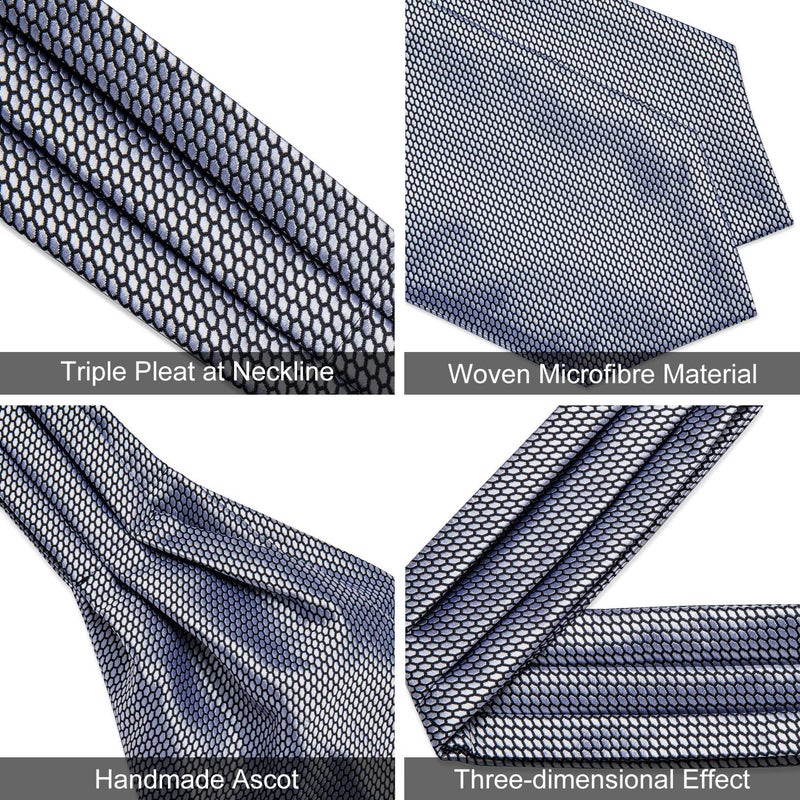 DiBanGu DiBangGu Polka Dot Cravat Ascot Tie Set with Laple Pin Mens Silver Formal Casual Ascot Silk - Image 5