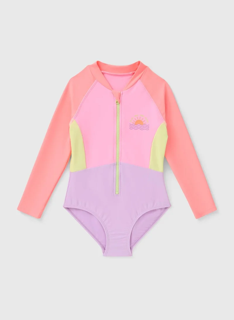 ماتلان بدلة سباحة بأكمام طويلة متعددة الألوان للبنات