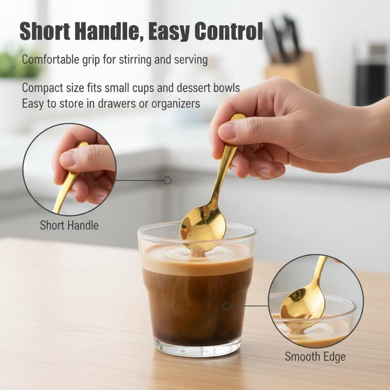 EWUHRY 6PCS Mini Gold Spoons, Short Handle Scoops for Salt Sugar Coffee Tea Dessert Condiments - Small Canister Scoops for Candy Buffet (Gold) - Image 4