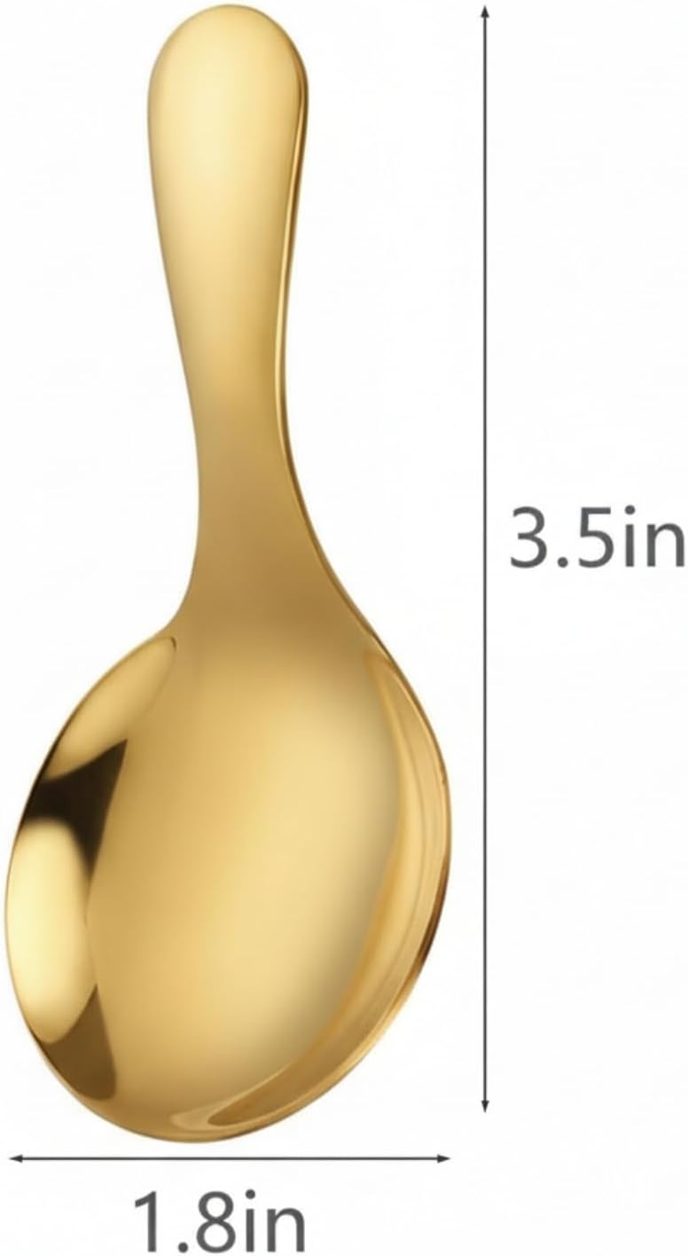 EWUHRY 6PCS Mini Gold Spoons, Short Handle Scoops for Salt Sugar Coffee Tea Dessert Condiments - Small Canister Scoops for Candy Buffet (Gold) - Image 2
