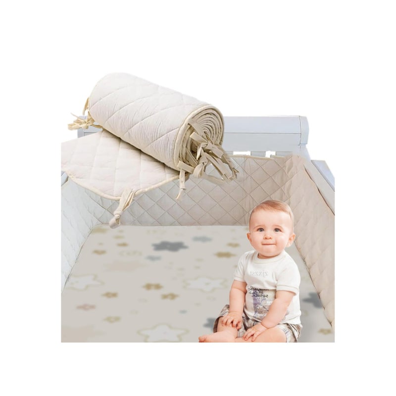 SOLARAE Baby Crib Rail Cover, Baby Cot Bumper, Soft Padding for Baby Cot Sides, Soft Anti Bite Padded Baby Crib Rail Cover, 2-Sided Cot Bed Bumper, Padded Cot Bumper,with Lashing Rope, Apricot 360 * 30CM - Image 1