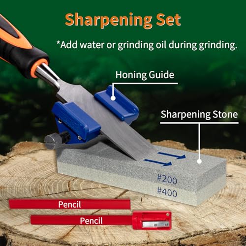 SIIIXS 13pcs Professional Wood Chisel Set, 8pcs Woodworking Chisel Set with 1pcs Honing Guide, 1pcs Sharpening Stone and 2pcs Carpenter Pencils - Image 4