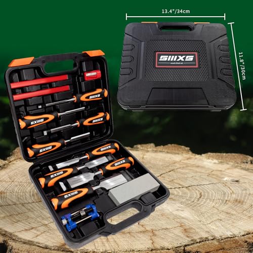 SIIIXS 13pcs Professional Wood Chisel Set, 8pcs Woodworking Chisel Set with 1pcs Honing Guide, 1pcs Sharpening Stone and 2pcs Carpenter Pencils - Image 5