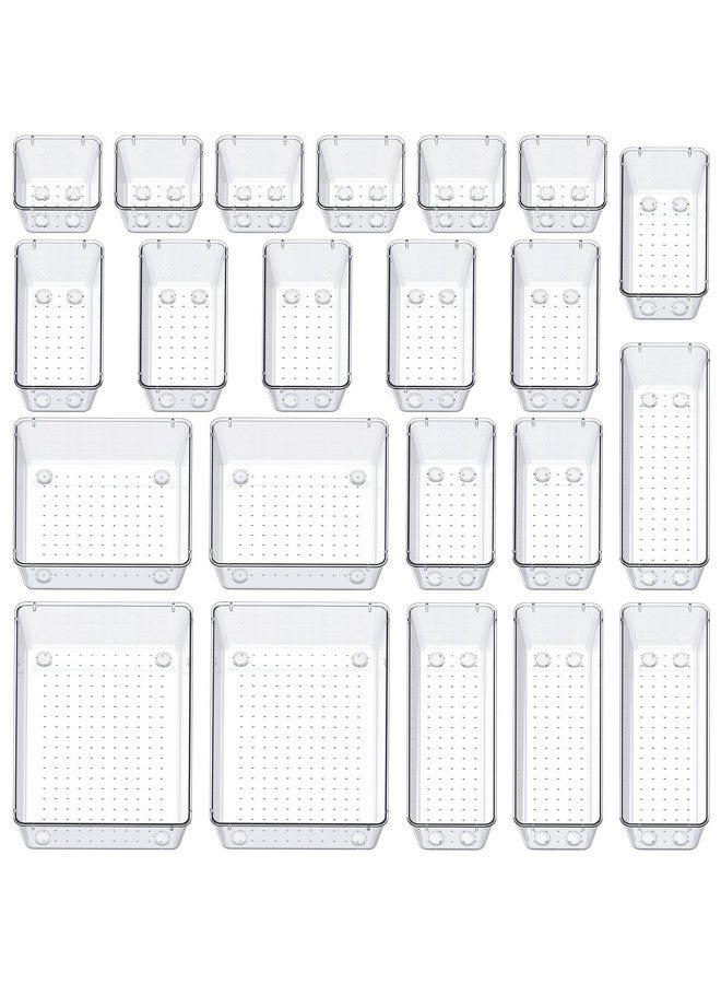 SMARTAKE منظم أدراج SMARTAKE مكون من 22 قطعة مع وسادات سيليكون غير قابلة للانزلاق، 5 أحجام من صناديق تنظيم الأدراج الشفافة لتخزين المكياج، المجوهرات، الأدوات في خزانة النوم، المكتب والمطبخ، شفاف - Image 1