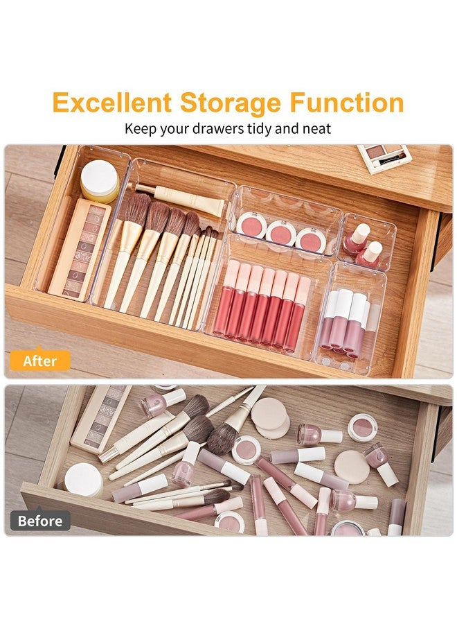 SMARTAKE منظم أدراج SMARTAKE مكون من 22 قطعة مع وسادات سيليكون غير قابلة للانزلاق، 5 أحجام من صناديق تنظيم الأدراج الشفافة لتخزين المكياج، المجوهرات، الأدوات في خزانة النوم، المكتب والمطبخ، شفاف - Image 4