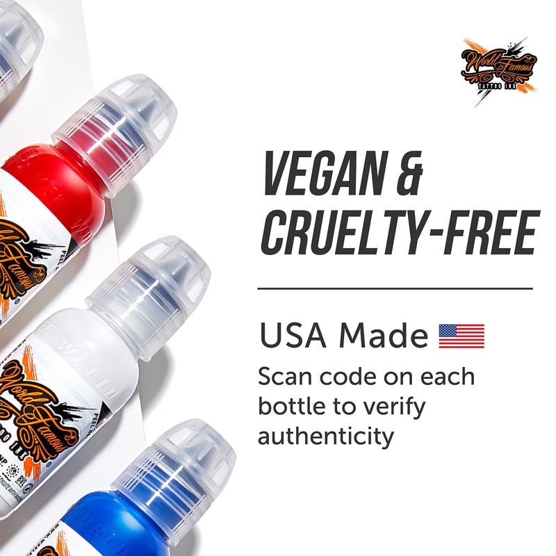 WORLD FAMOUS TATTOO INK حبر وشم أسود مشهور عالميًا - حبر أسود رفيع للغاية وطويل الأمد للتحديد والتظليل والمكياج الدائم - مستلزمات وشم بمستوى احترافي - نباتي وخالي من القسوة (1 أونصة) - Image 5