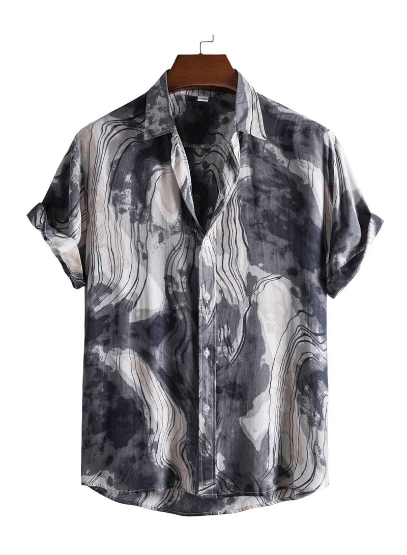 Summer new men's casual short-sleeved floral shirt  - Image 1