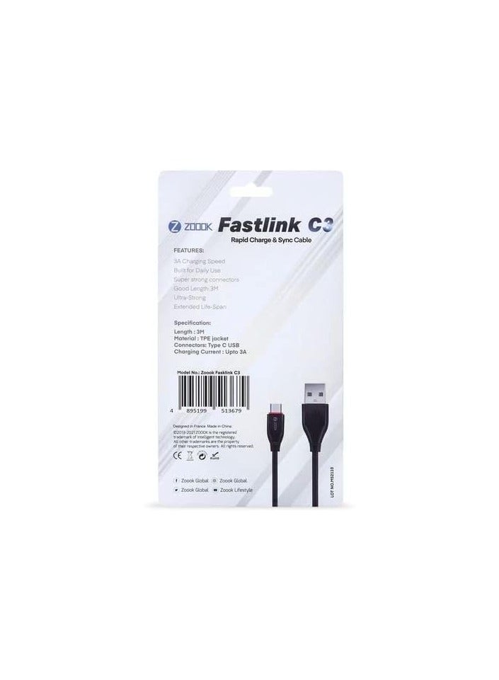 Zoook ZF-FastLink C - Fast Charge Cable 1m / 3A Support/Type USB Black - Image 3