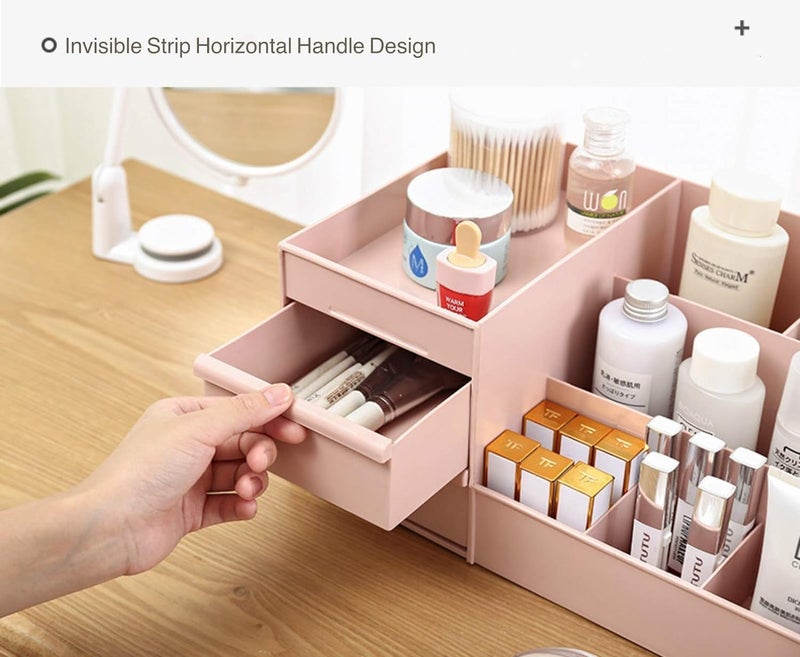 RECLUSE Pink Vanity Makeup Organizer, Desk Organizer with Multi-layer Drawers, Multifunctional Cosmetic Box, Eyeshadow Palettes & Beauty Supplies Ideal Organizer for Bedroom,Bathroom Countertops - Image 4