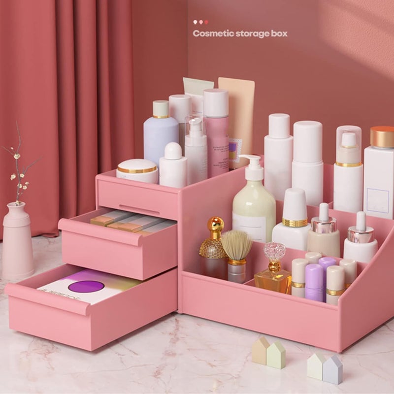 RECLUSE Pink Vanity Makeup Organizer, Desk Organizer with Multi-layer Drawers, Multifunctional Cosmetic Box, Eyeshadow Palettes & Beauty Supplies Ideal Organizer for Bedroom,Bathroom Countertops - Image 5