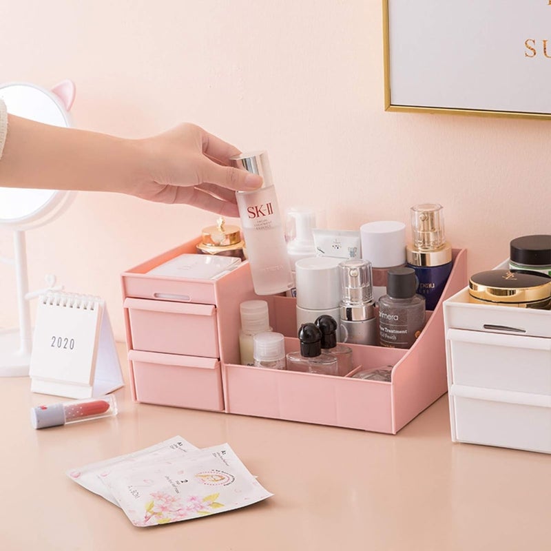 RECLUSE Pink Vanity Makeup Organizer, Desk Organizer with Multi-layer Drawers, Multifunctional Cosmetic Box, Eyeshadow Palettes & Beauty Supplies Ideal Organizer for Bedroom,Bathroom Countertops - Image 2