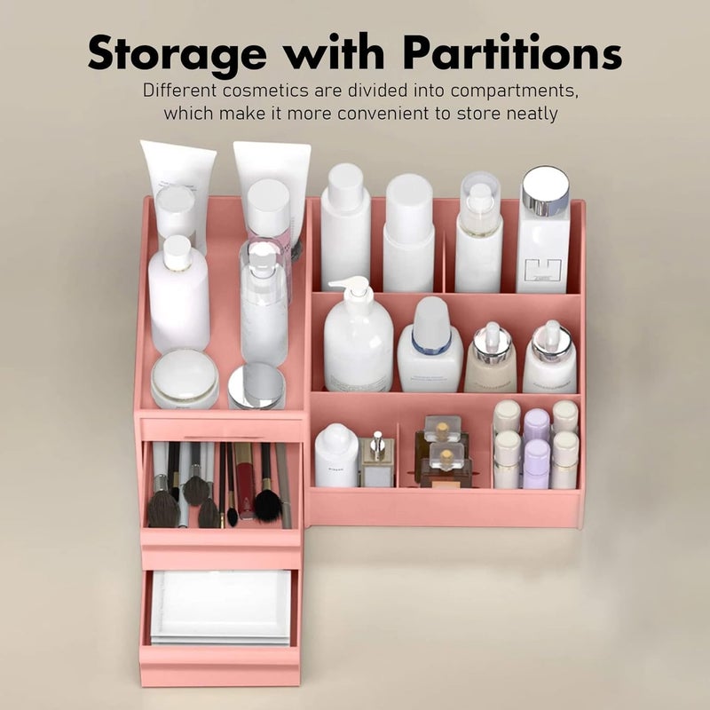 RECLUSE Pink Vanity Makeup Organizer, Desk Organizer with Multi-layer Drawers, Multifunctional Cosmetic Box, Eyeshadow Palettes & Beauty Supplies Ideal Organizer for Bedroom,Bathroom Countertops - Image 3