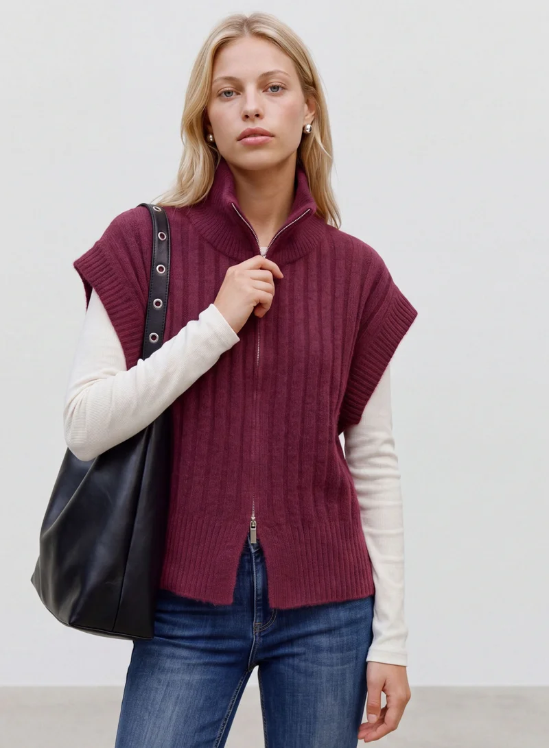 Vero Moda Ribbed Sleeveless High Neck Zipper Vest