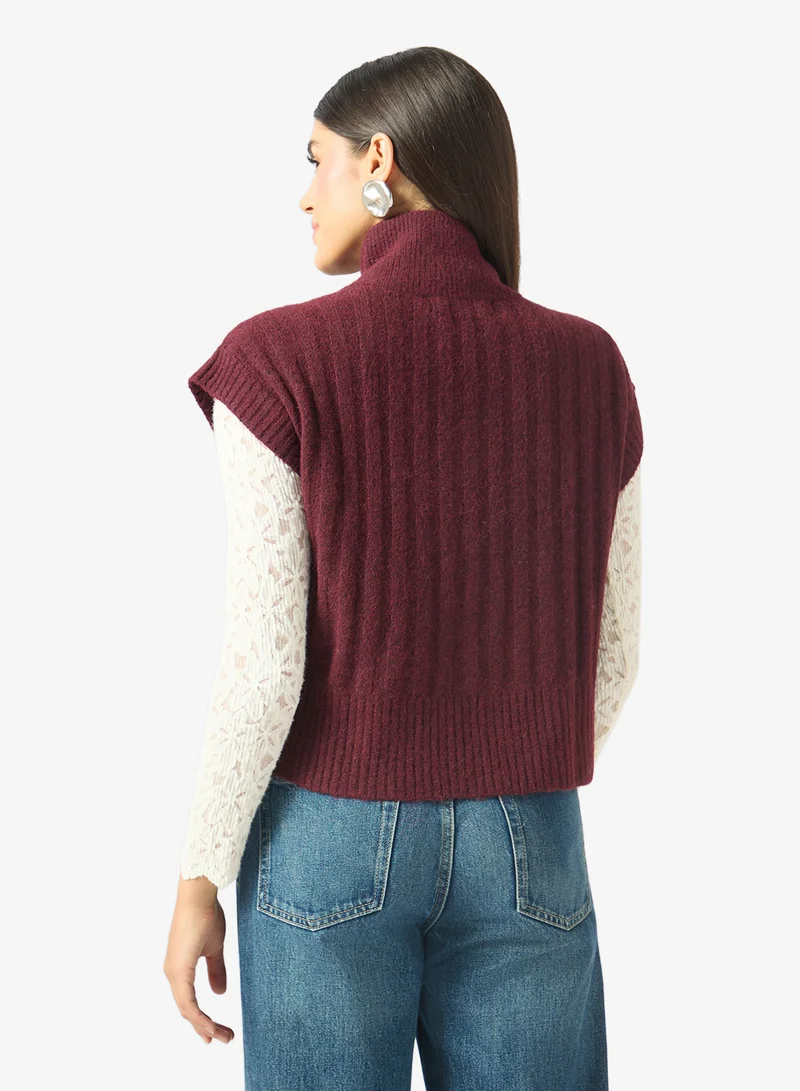 Vero Moda Ribbed Sleeveless High Neck Zipper Vest