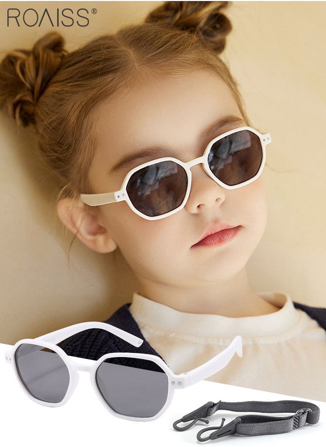 roaiss Hexagon Polarized Sunglasses for Babies, UV400 Protection Cute Beach Holiday Sun Glasses with Lightweight Flexible TPEE Frame and Elastic Strap for Boys Girls Age 0-3, White  - Image 1