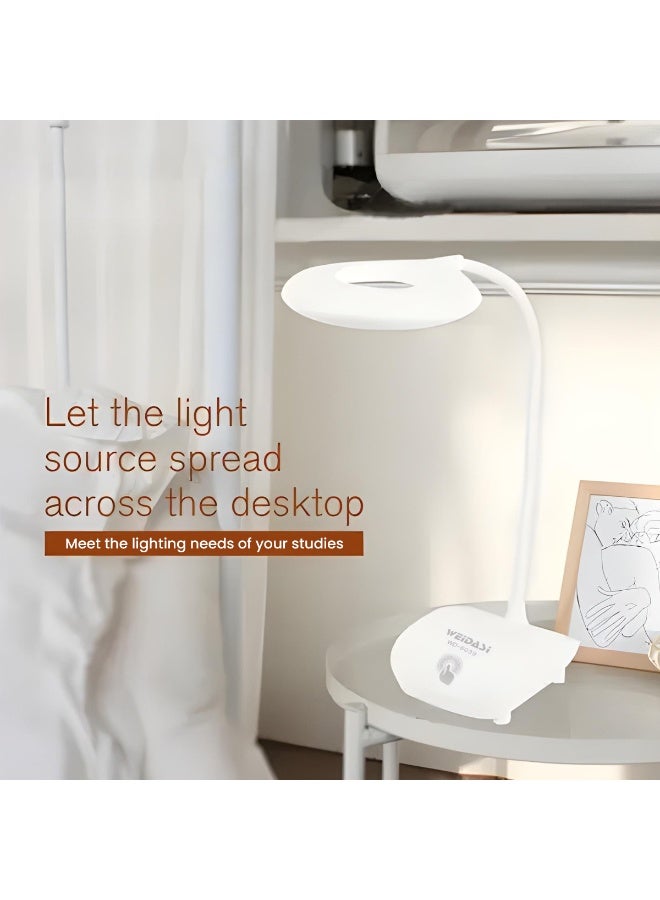 ويداسي مصباح مكتب LED قابل لإعادة الشحن WD-6039 مزود بـ 16 مصباح LED SMD، عنق إوزة مرن، تحكم في الإضاءة باللمس، سطوع قابل للتعديل، مصباح قراءة للدراسة والمكتب وغرفة النوم والاستخدام المنزلي، مصباح طاولة بشحن Micro-USB - Image 1