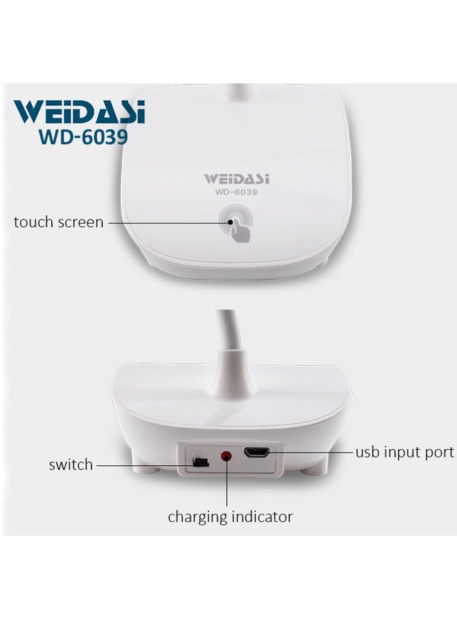 ويداسي مصباح مكتب LED قابل لإعادة الشحن WD-6039 مزود بـ 16 مصباح LED SMD، عنق إوزة مرن، تحكم في الإضاءة باللمس، سطوع قابل للتعديل، مصباح قراءة للدراسة والمكتب وغرفة النوم والاستخدام المنزلي، مصباح طاولة بشحن Micro-USB - Image 5