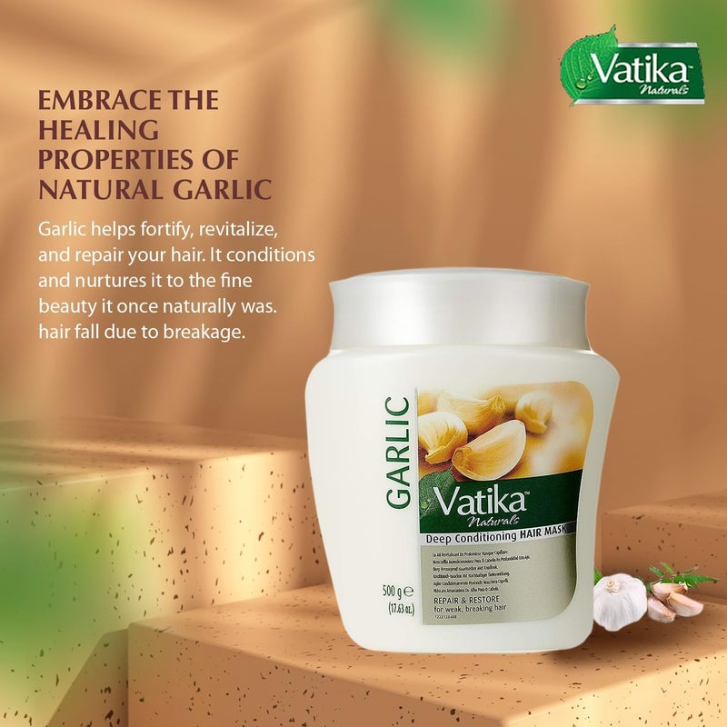 Vatika Naturals كريم ماسك الشعر بالثوم من دابر فاتيكا ناتشورالز، 500 جرام - Image 4