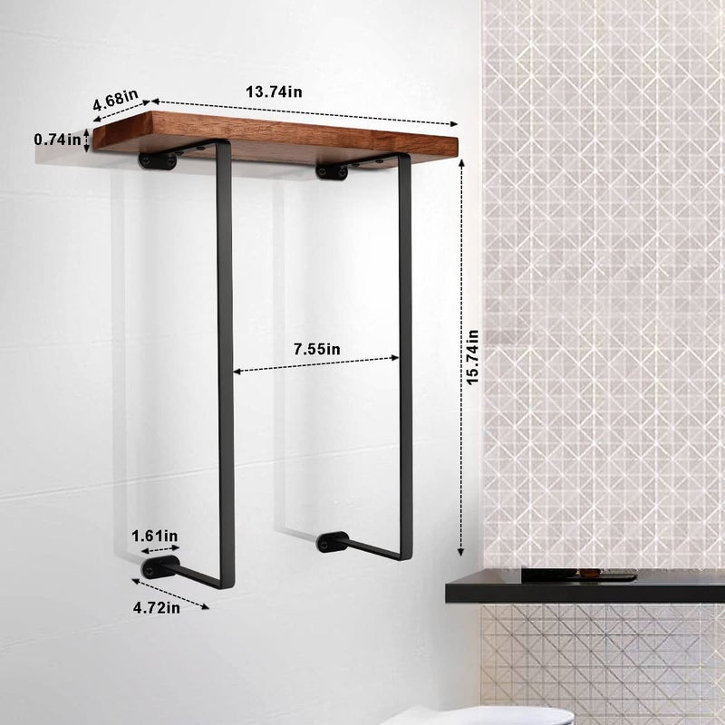DAZUINIAO Towel Racks for Bathroom Wall Mounted with Wooden Shelf Bath Towel Holder for Rolled Towels Metal Towel Storage Organizer for Small Bathroom Decor or RV Camper Black - Image 3