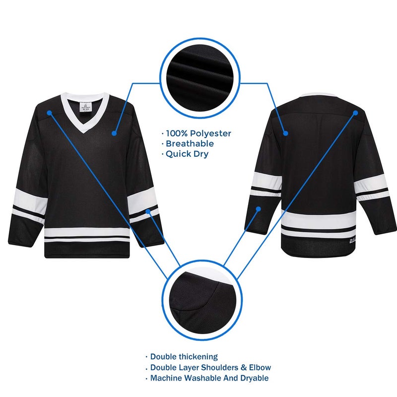 EALER H400 Series Blank Ice Hockey Practice Jersey League Jersey for Men and Boys - Senior and Junior - Adult and Youth Black/White - Image 3