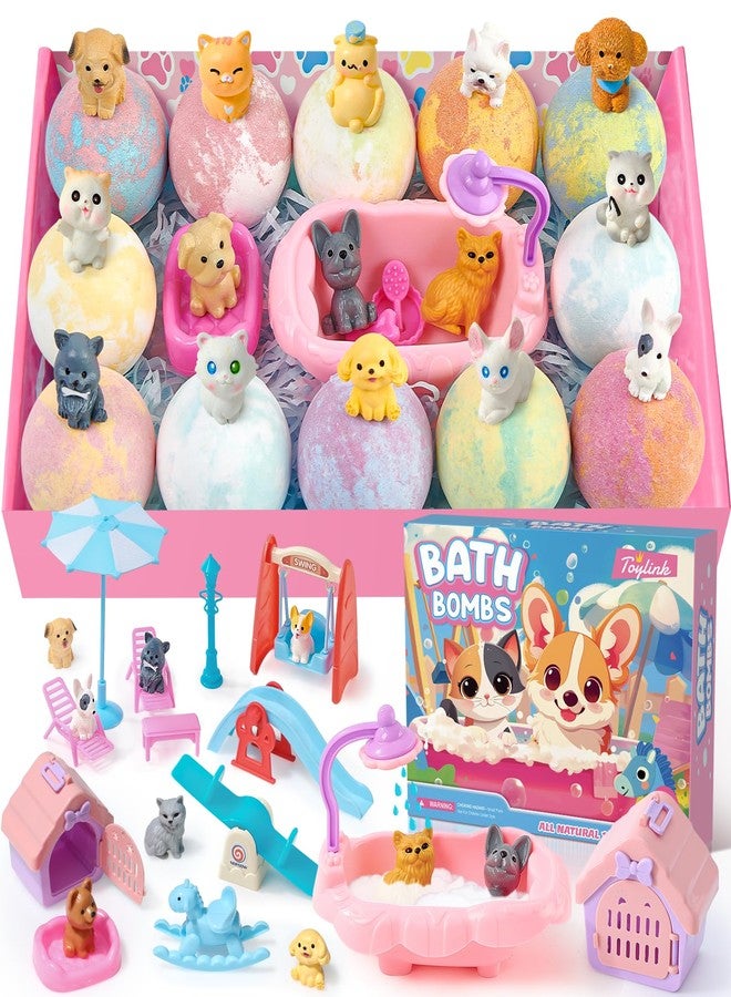 Toylink Bath Bombs for Kids with Surprise Inside for Girls Boys, 12 Pack Kids Bath Bombs with Dog & Cat Toys Pretend Playset Handmade Bubble Bath Fizzies Birthday Christmas Gift Set - Image 1