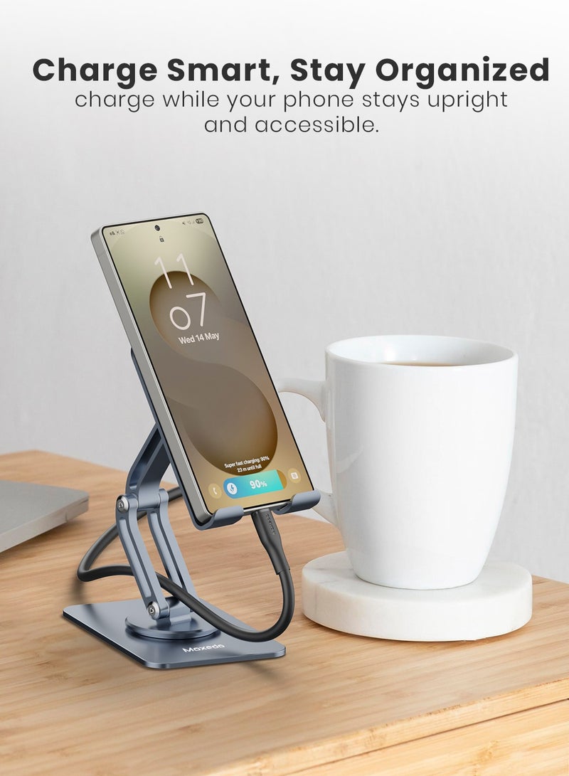 Moxedo Axira Mobile Phone Stand 360° Rotatable Height Adjustable Foldable Metal Mobile Stand for Desk Compatible with Devices 5.8” to 7.1” - Image 3