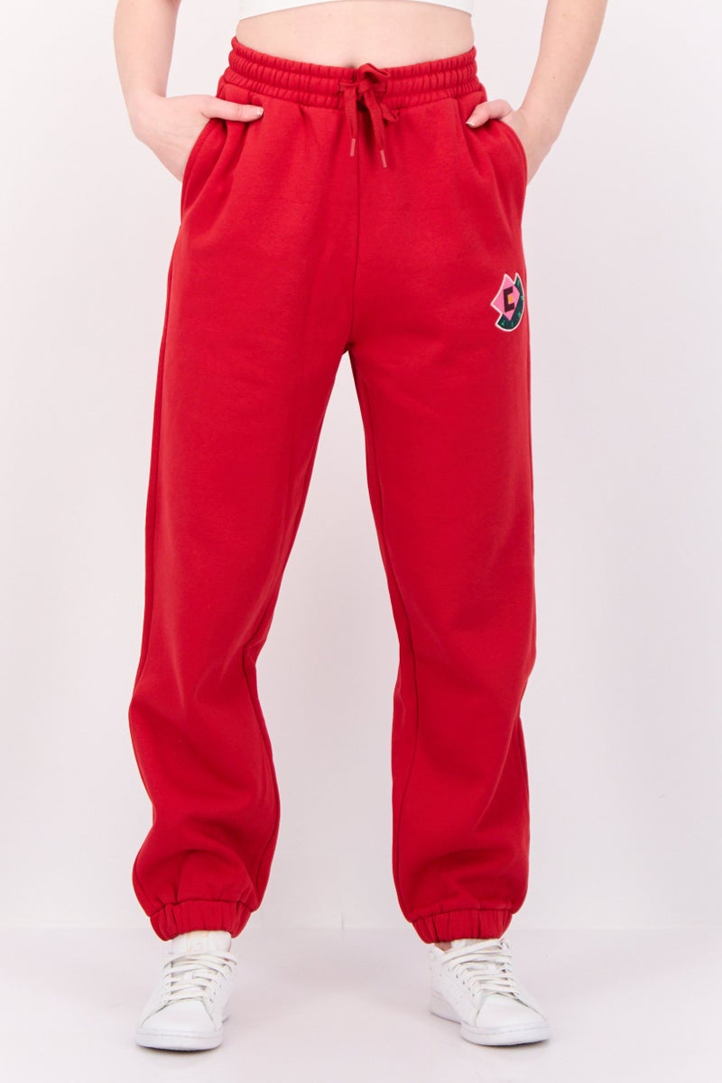 ESPRIT سروال رياضي مطرز للنساء بتصميم عادي، أحمر - Image 1