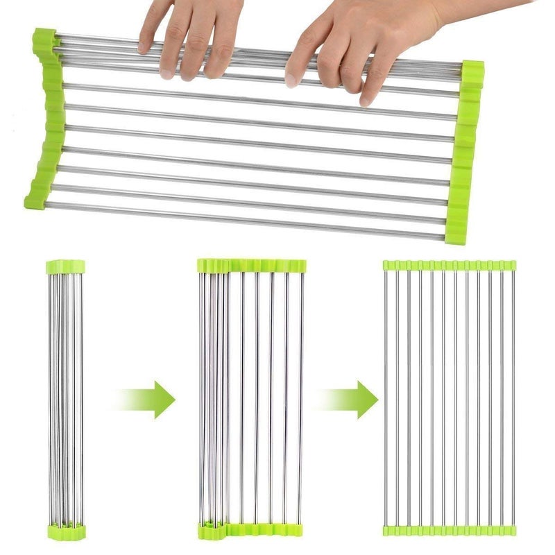 CPEX Foldable Drain Rack Kitchen Sink Shelf Stainless Steel Multifunction Roll Up Dish Drying Rack Folding Wash Drainer TrayLarge 47 X 24cm - Image 3